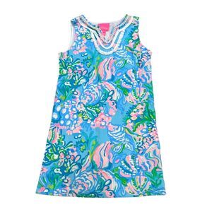 Lilly Pulitzer Aqua La Vista Harper Shift Sleeveless Dress Girls Size Medium 6 7